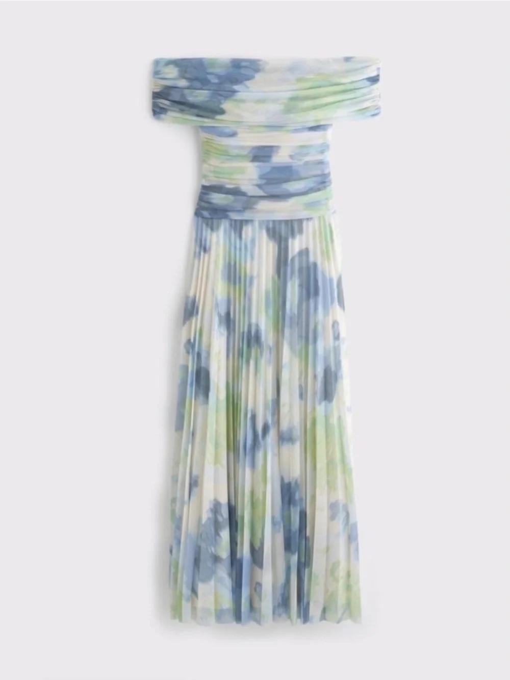 Abercrombie & Fitch Off-Shoulder Pleated Giselle Drop-Waist Mesh Maxi Dress - Picture 4 of 4